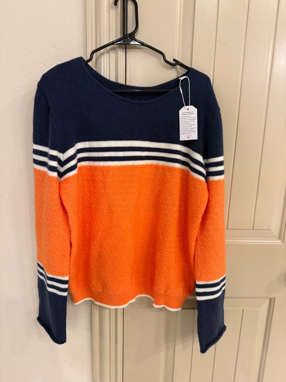 Striped Colorblock Crewneck Sweater in Orange and Navy size xl